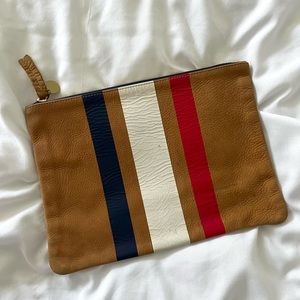 Clare Vivier Leather Clutch with, red, white, and blue stripes
